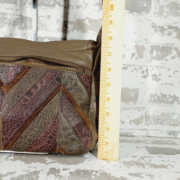 Great American Taupe Tan Purple Pattern Leather Works Shoulder Purse 0814 - Picture 5 of 13